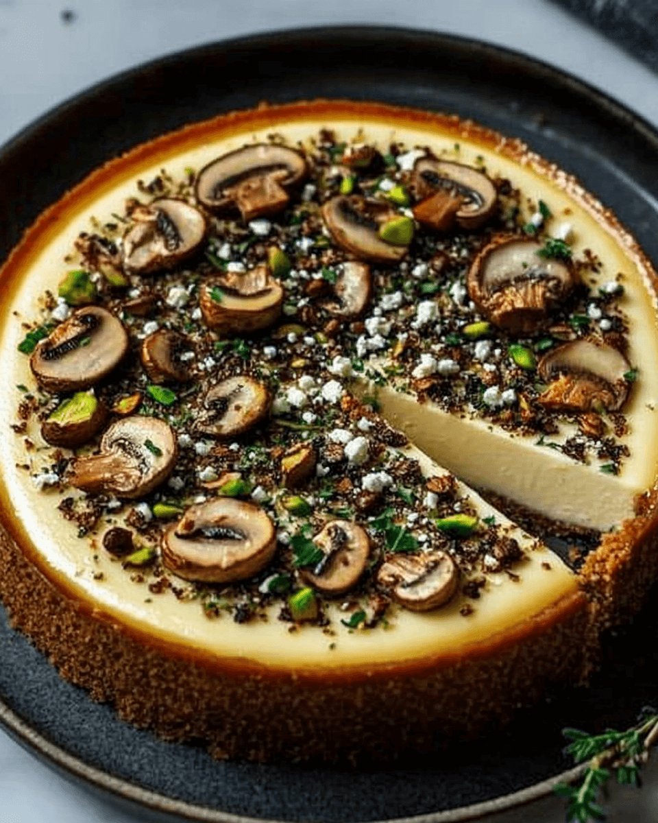Pistachio and Mushroom Cheesecake with Feta Parmesan Crust Delights!