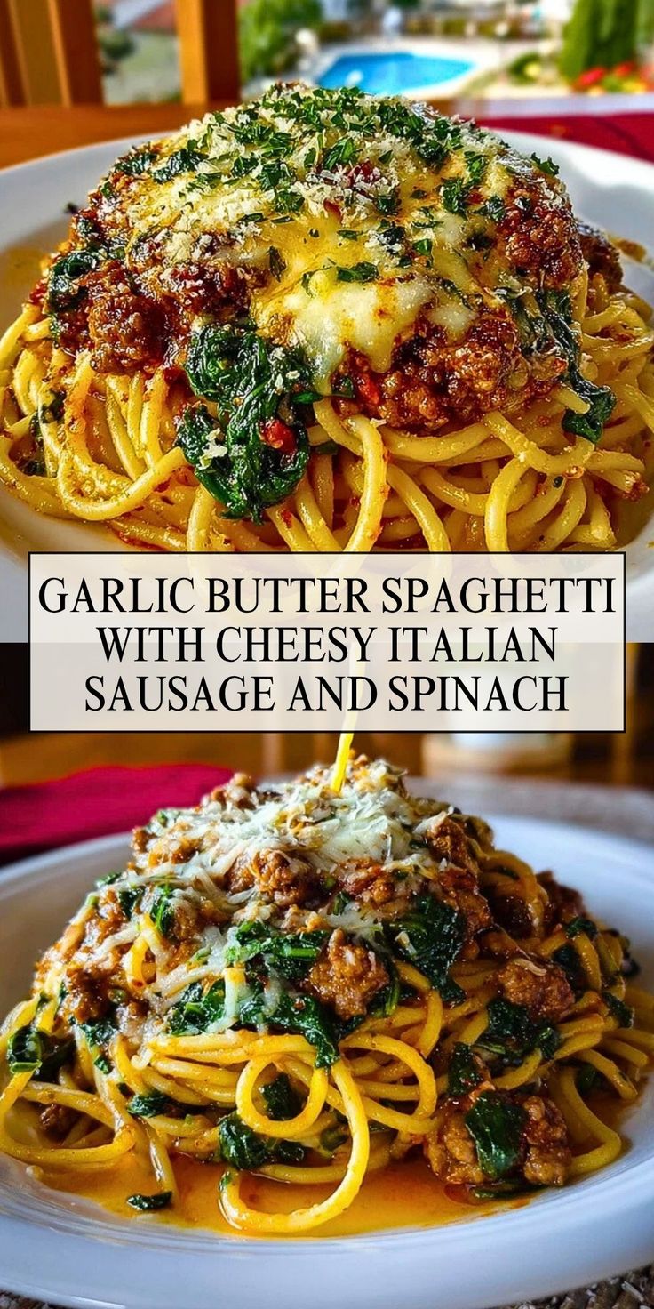 Garlic Butter Spaghetti with Cheesy Sausage Delights You!