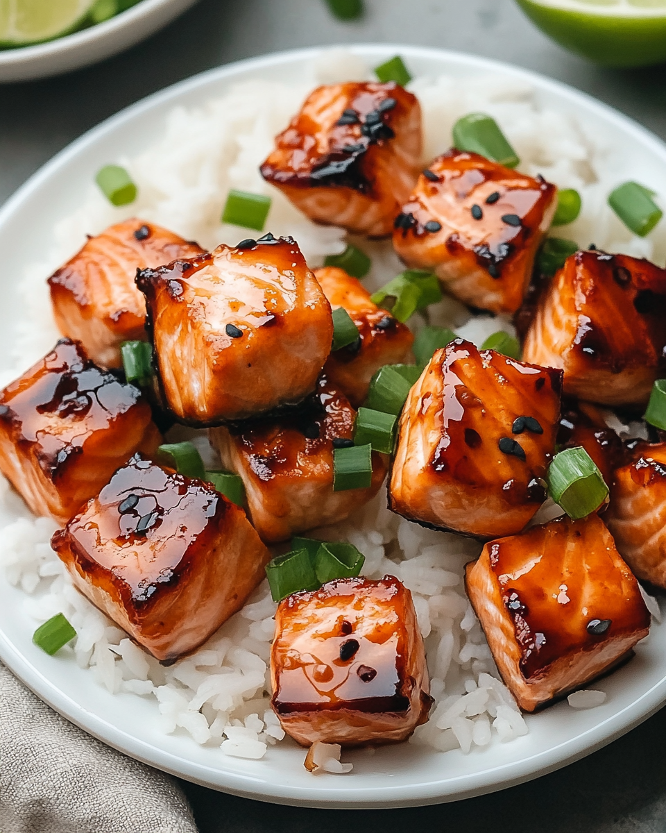 Honey Glazed Salmon Bites with Coconut Rice Delight!