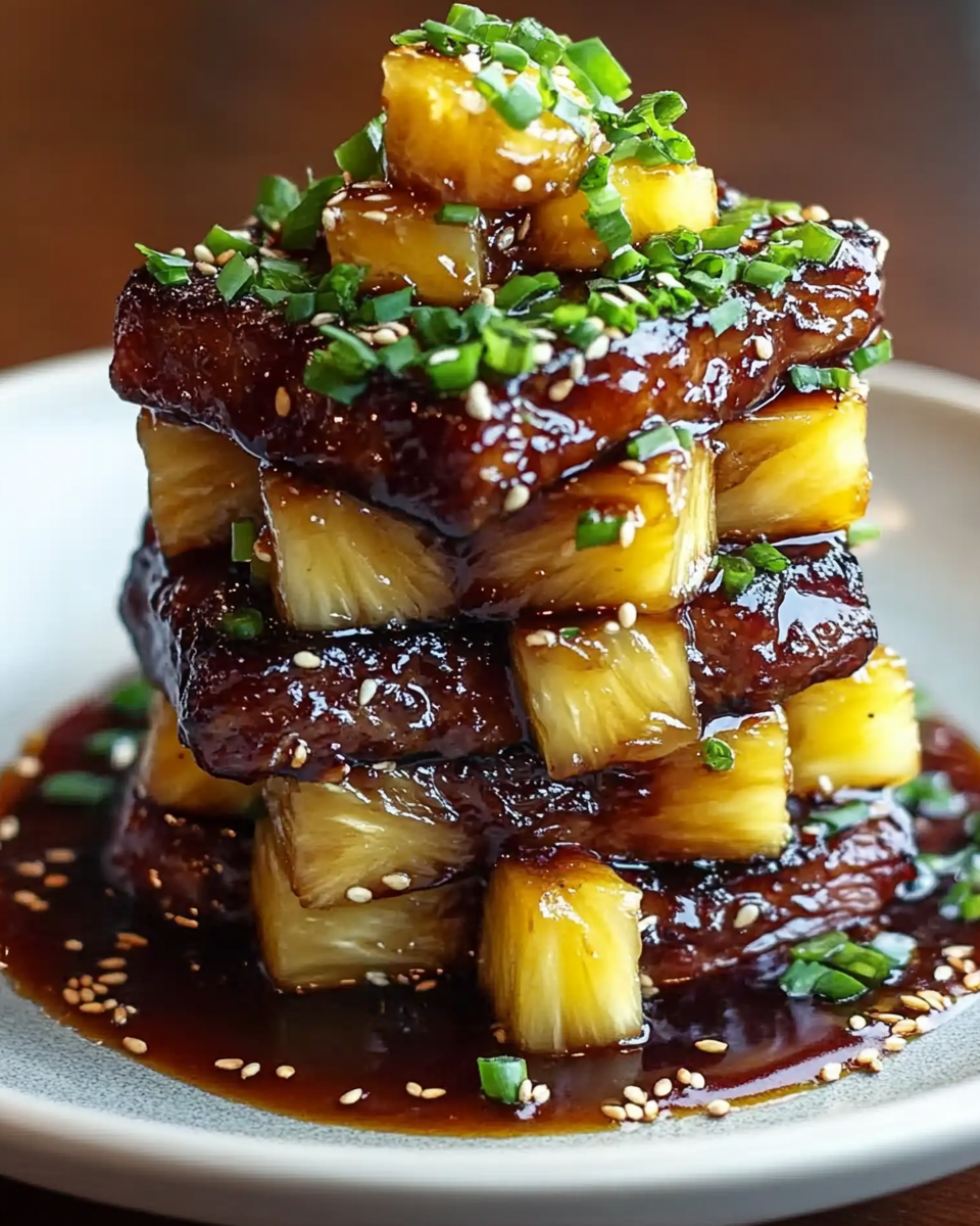 Teriyaki Beef & Pineapple Rice Stack: A Flavorful Delight!