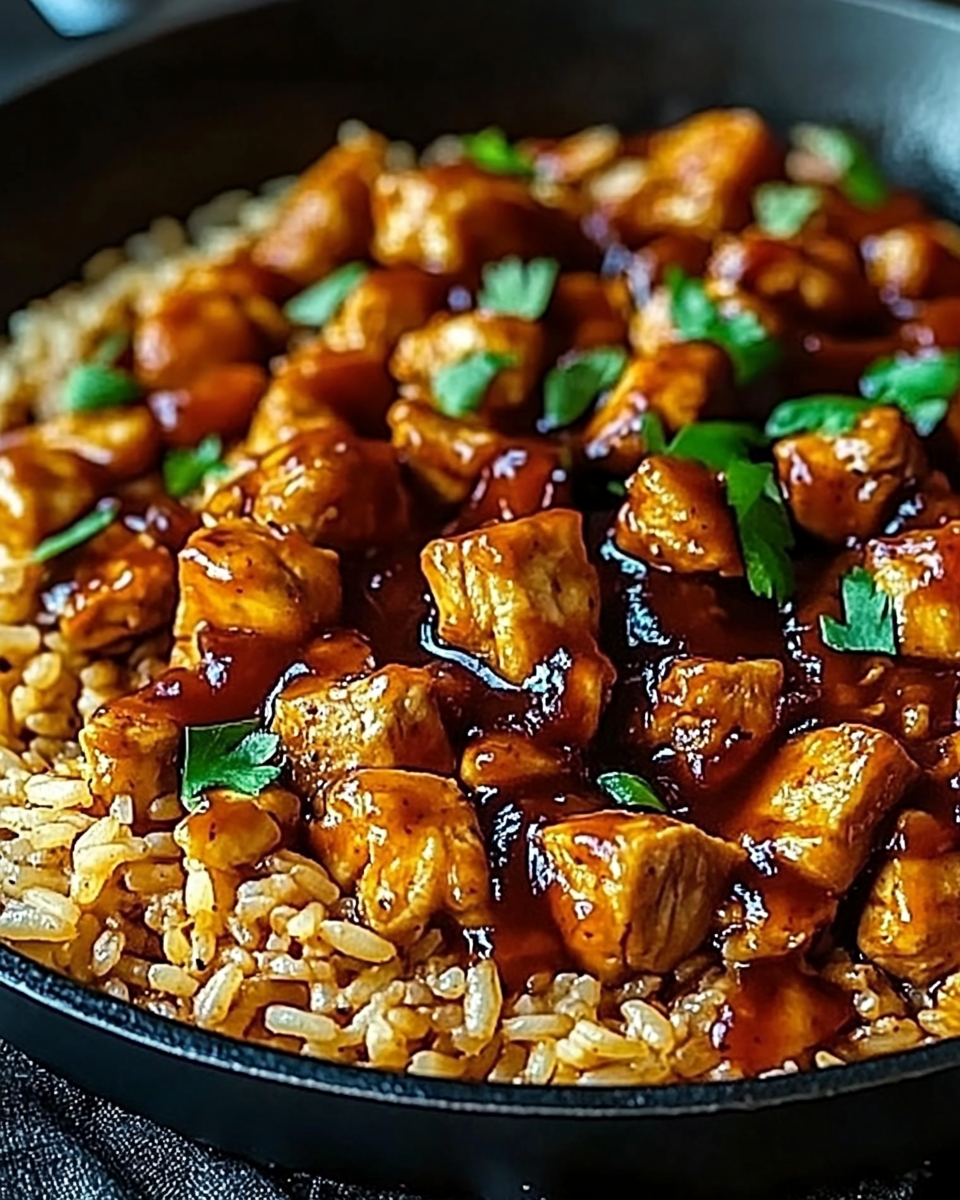 Smoky Chipotle BBQ Chicken and Rice Skillet delights your taste buds!