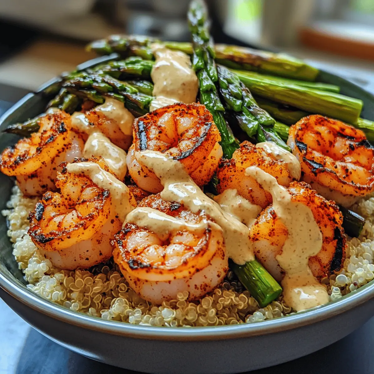 Grilled Shrimp Bowl with Asparagus & Creamy Garlic Sauce Delight