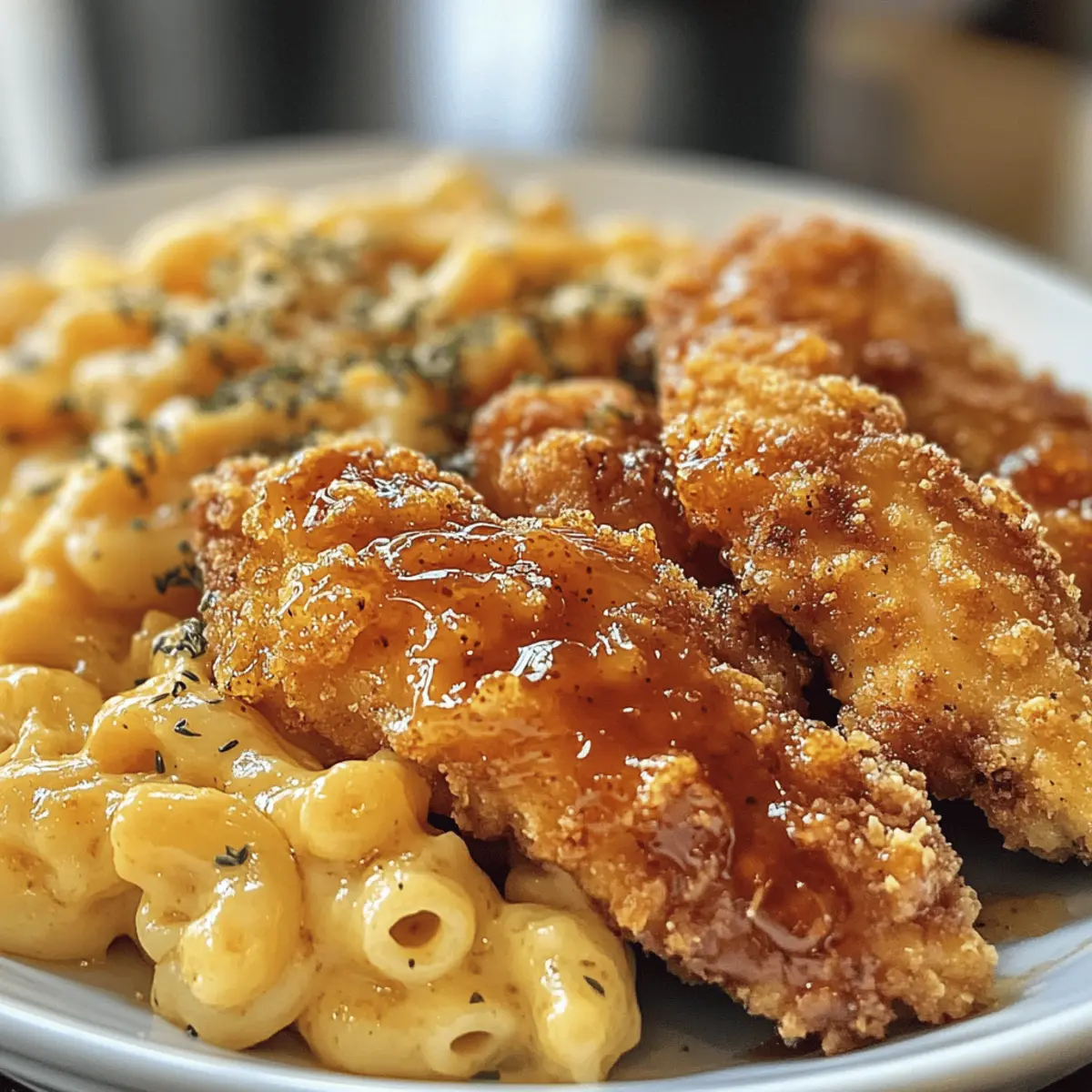 Hot Honey Chicken Tenders with Creamy Baked Mac and Cheese