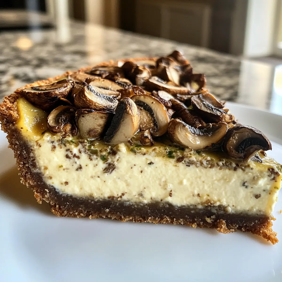 Pistachio and Mushroom Cheesecake with Feta & Parmesan Crust Delight