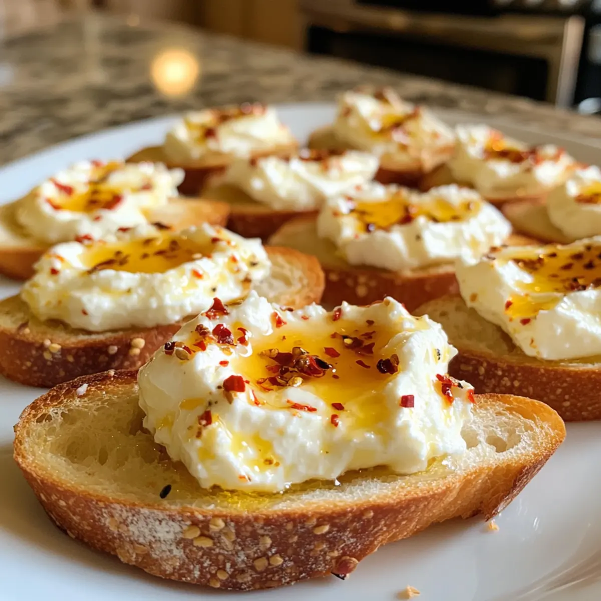 Sweet and Spicy Whipped Feta Crostini with Hot Honey Bliss