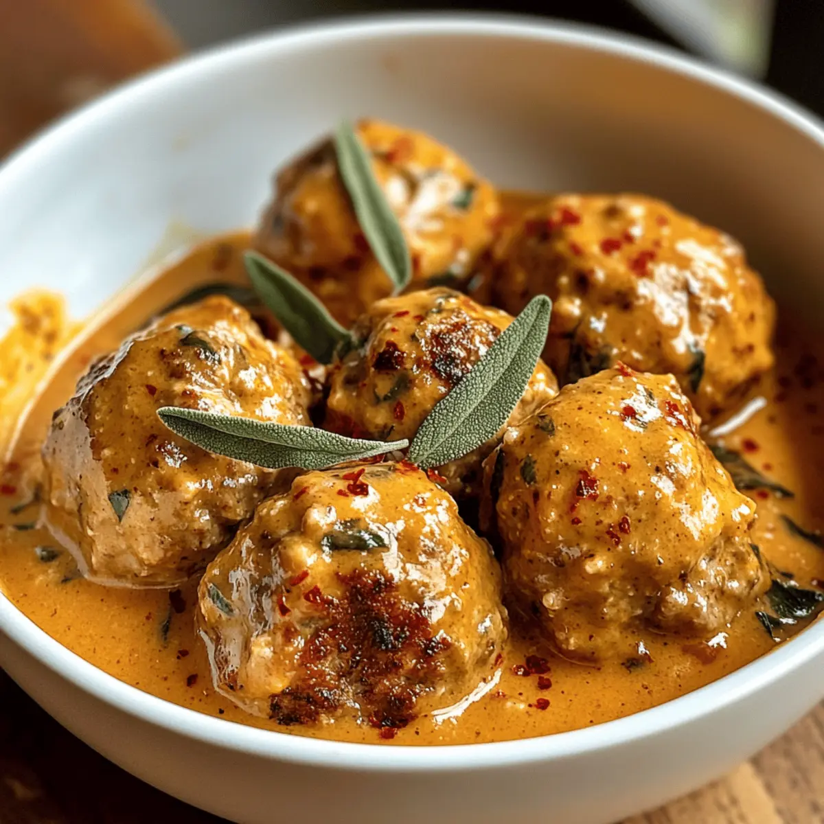 Savory Turkey Meatballs in Creamy Pumpkin Sage Sauce