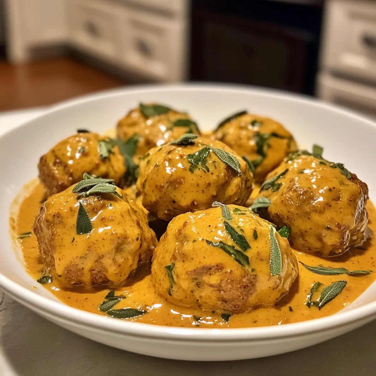 Savory Turkey Meatballs in Creamy Pumpkin Sage Sauce Delight