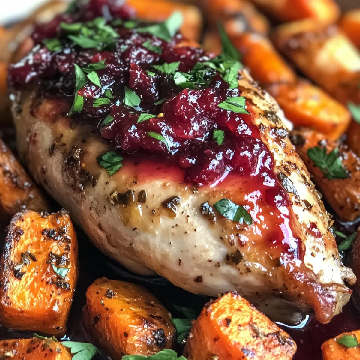 Cranberry Glazed Chicken with Carrots & Sweet Potatoes Delight