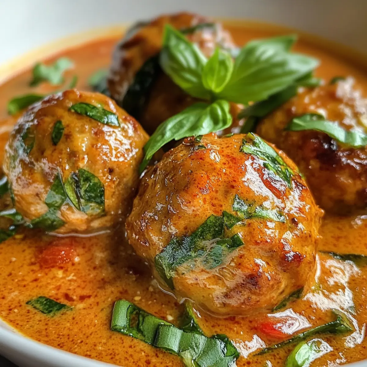 Coconut Chicken Meatballs in Rich Red Curry Bliss