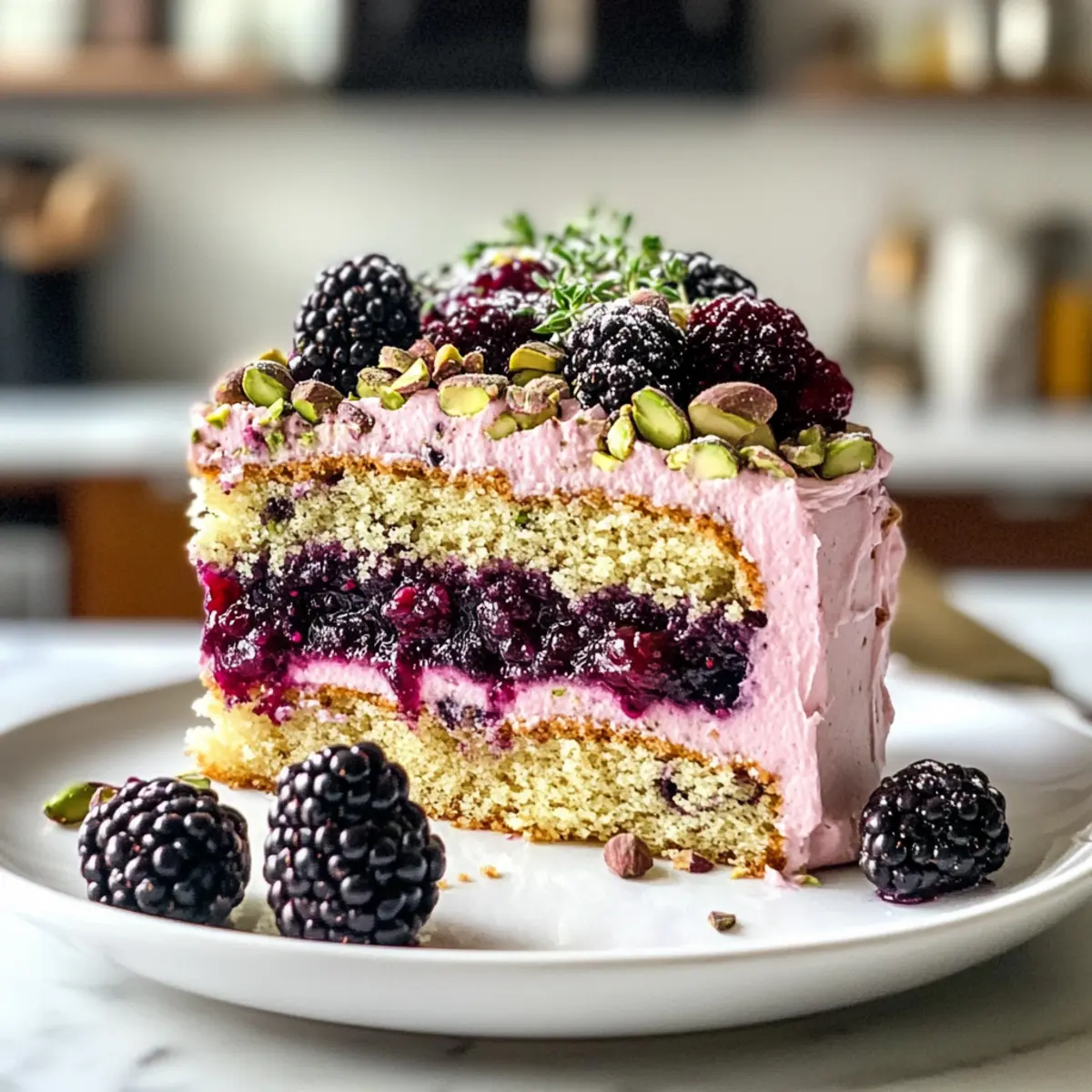 Delight in Moist Pistachio and Blackberry Olive Oil Cake