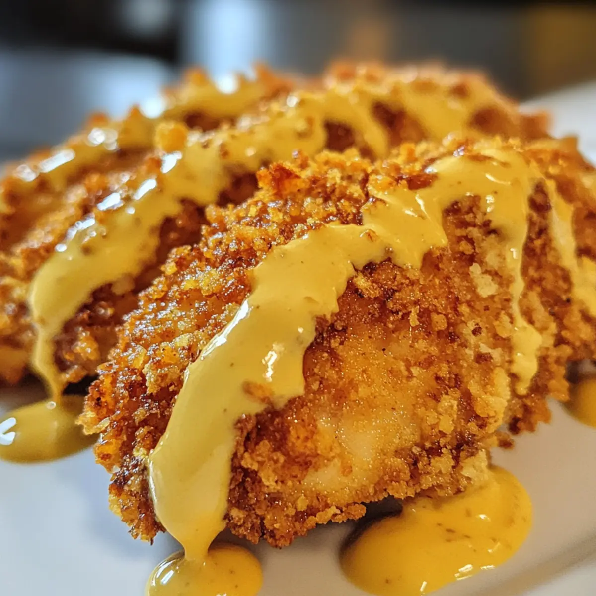 Irresistible Pretzel Crusted Chicken with Cheddar Mustard Sauce