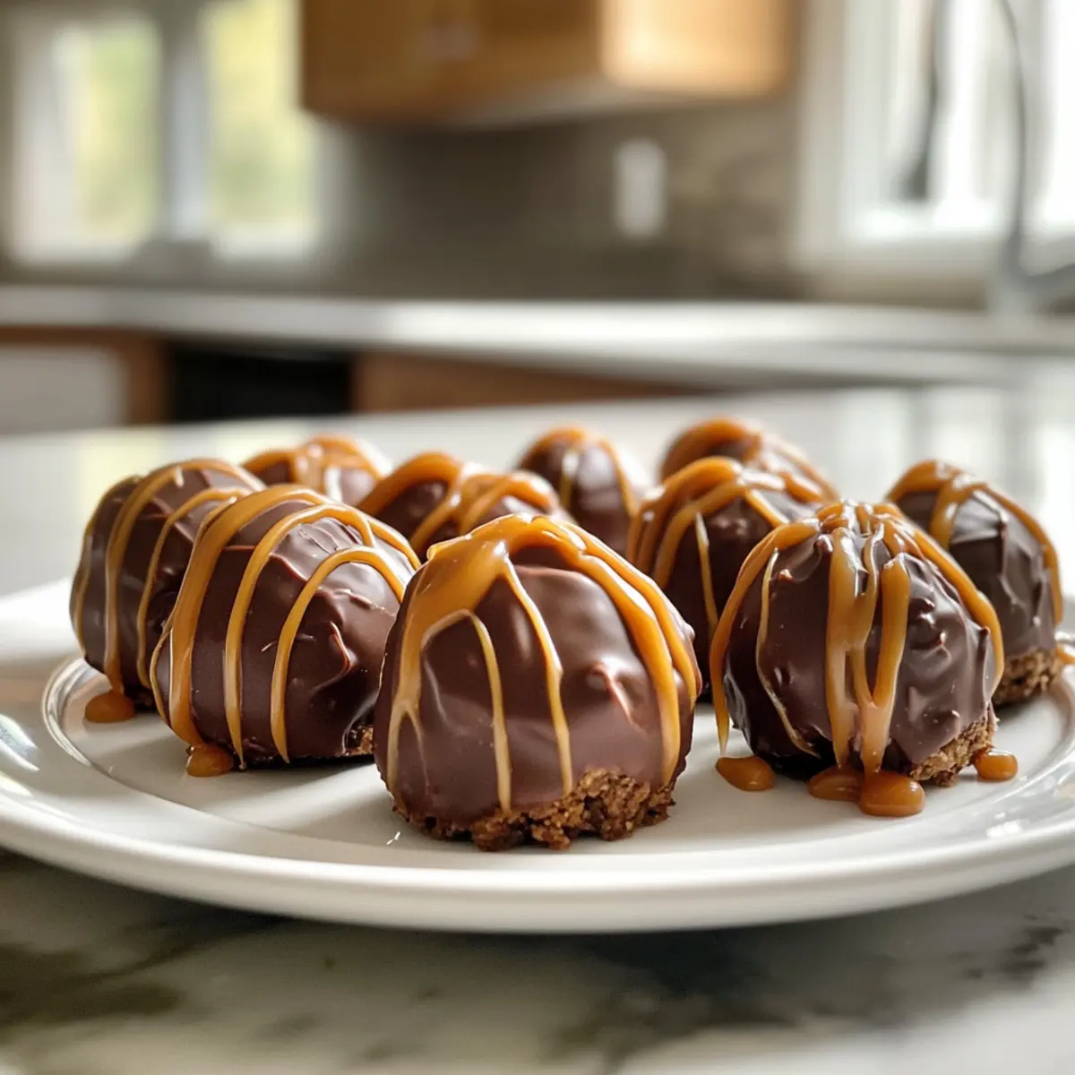 Decadent Chocolate Peanut Butter Snowballs with Caramel Drizzle
