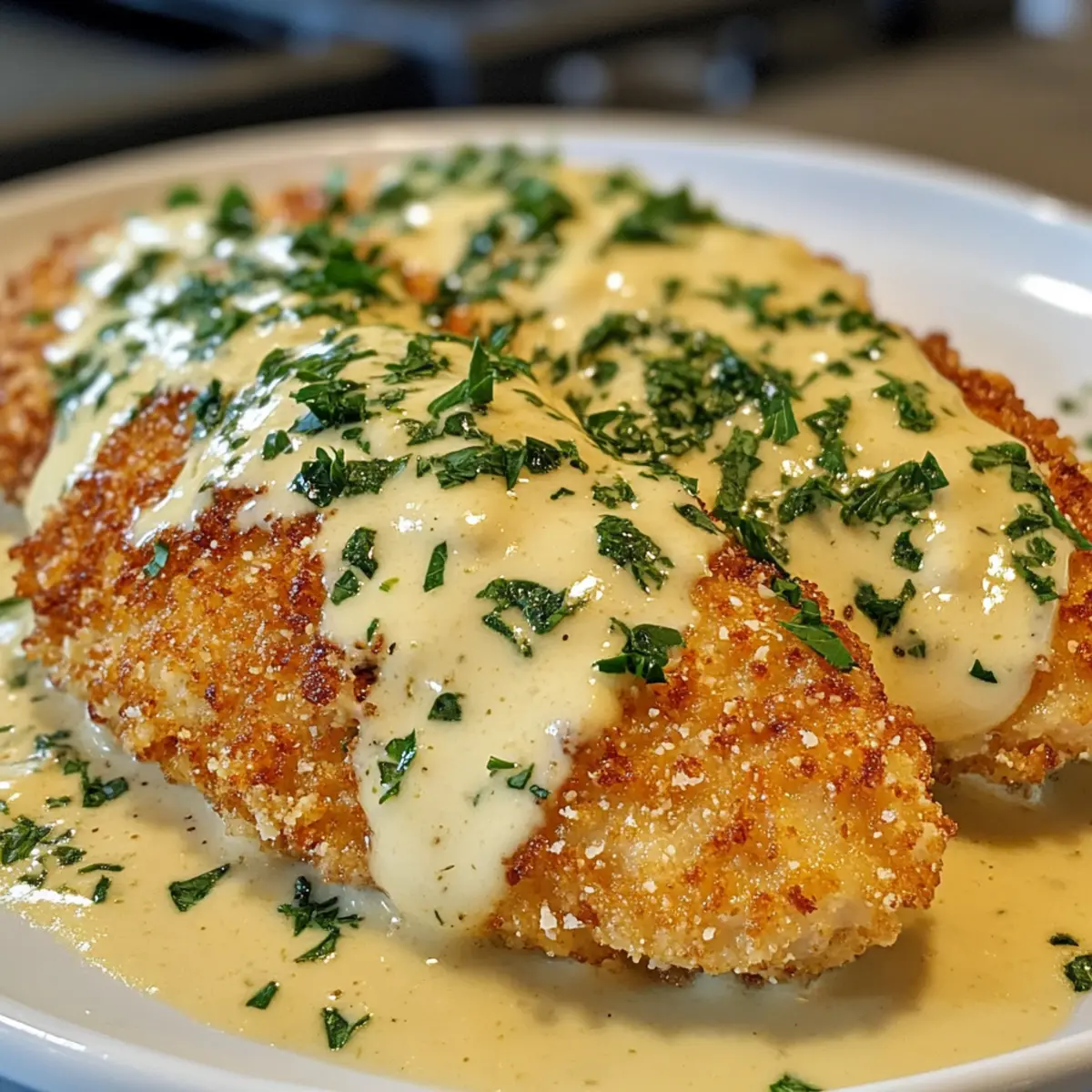 Crispy Parmesan Chicken with Garlic Cream Sauce Bliss