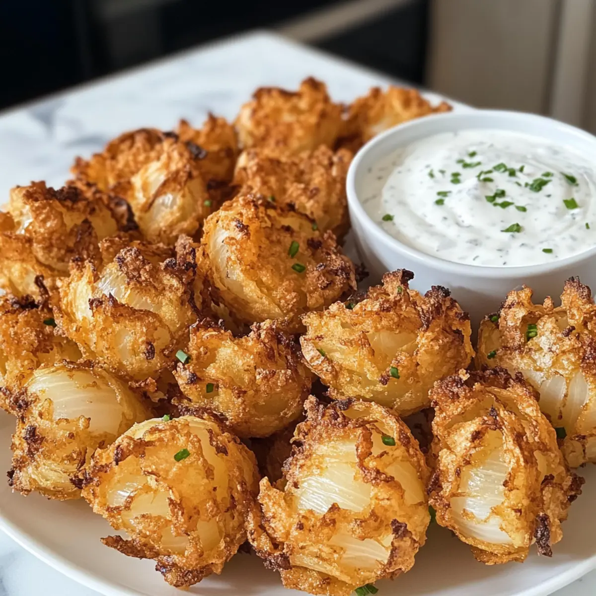 Crispy Mini Bloomin’ Onions with Creamy Buttermilk Ranch Dip