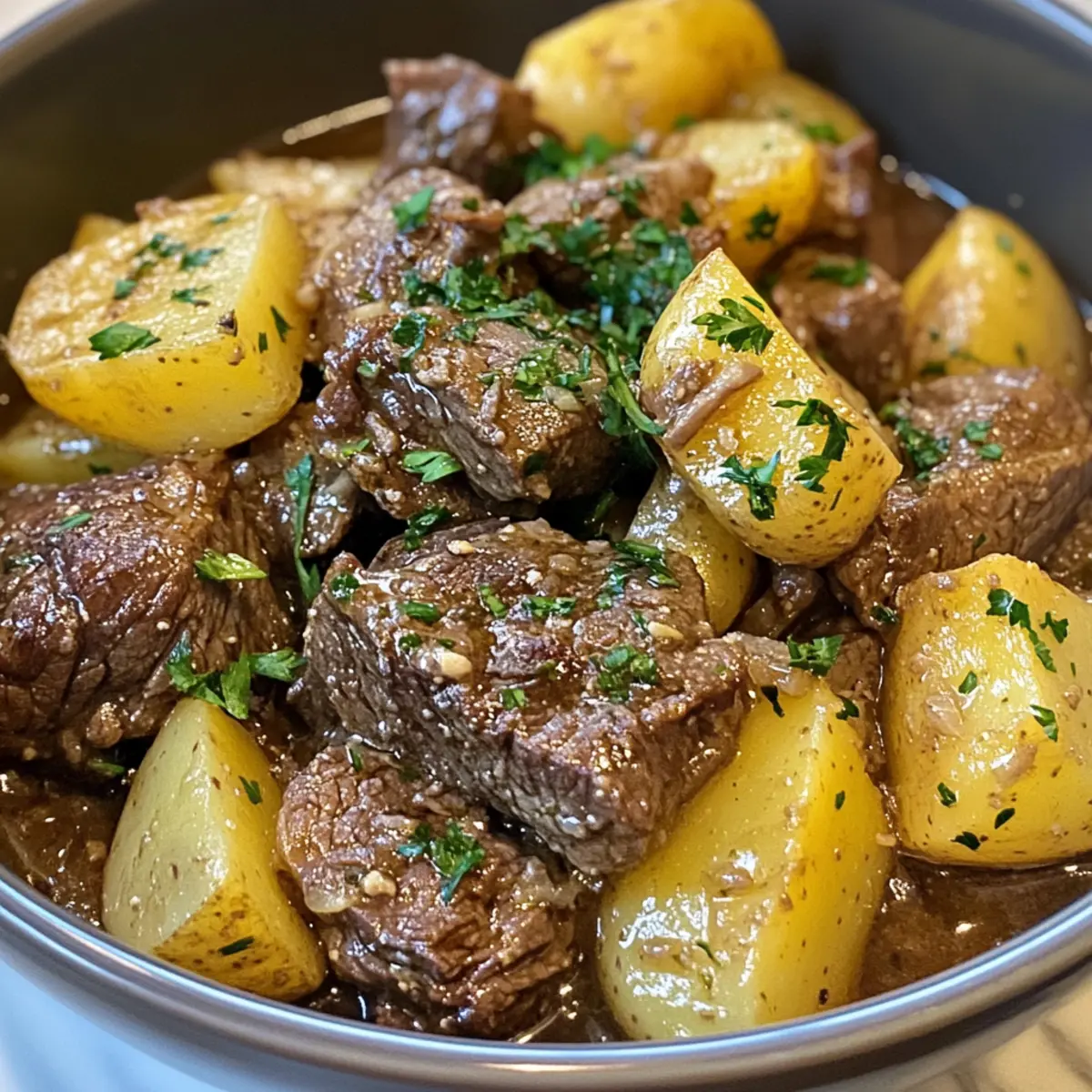 Slow Cooker Garlic Butter Beef with Potatoes Perfectly Tender