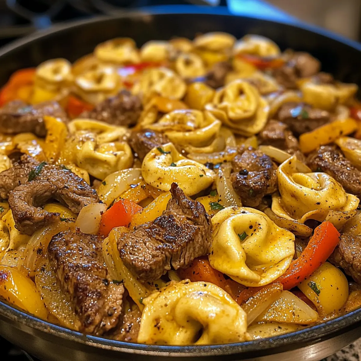 Cheesesteak Tortellini in Creamy Provolone Sauce Bliss