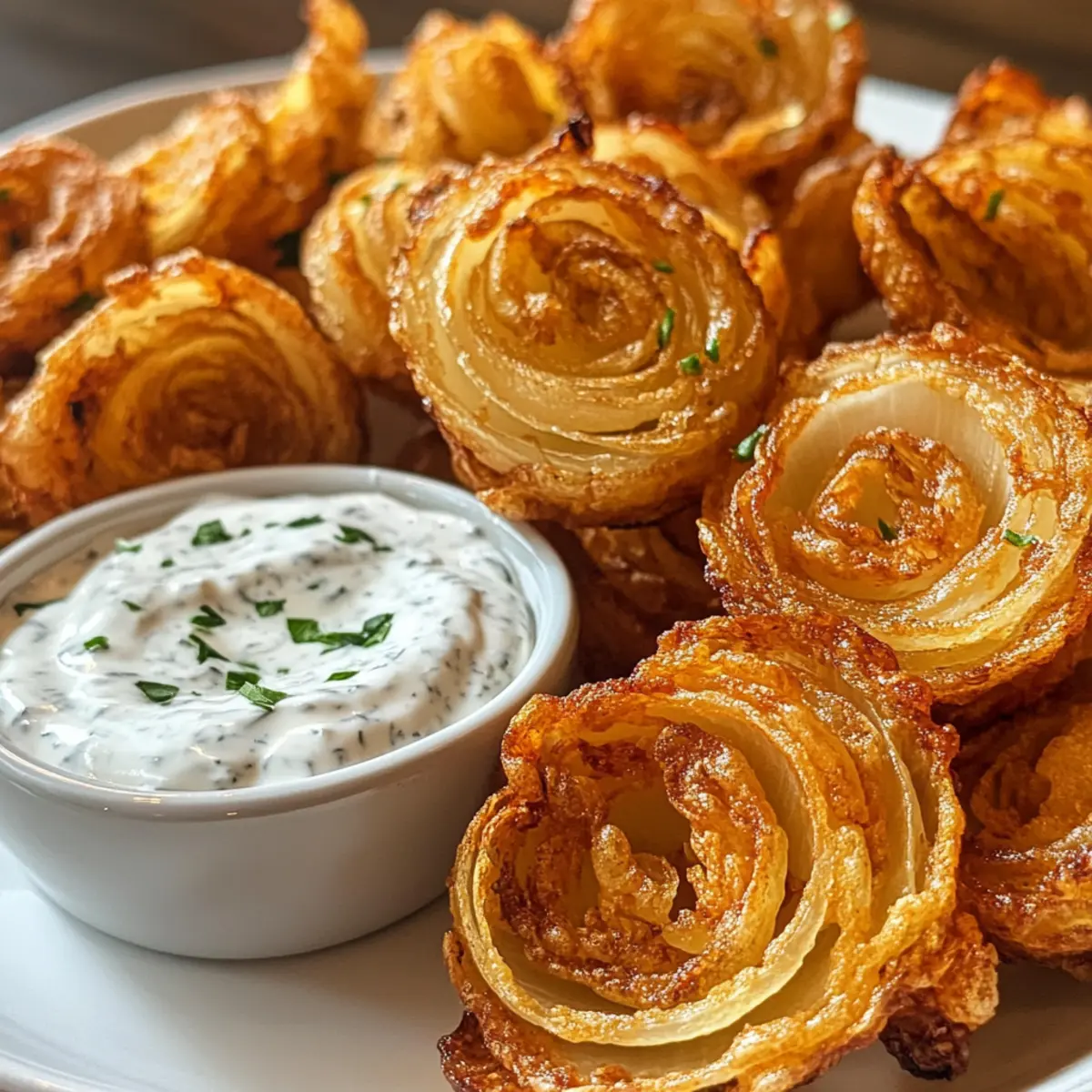 Crispy Mini Bloomin’ Onions with Creamy Buttermilk Ranch Dip