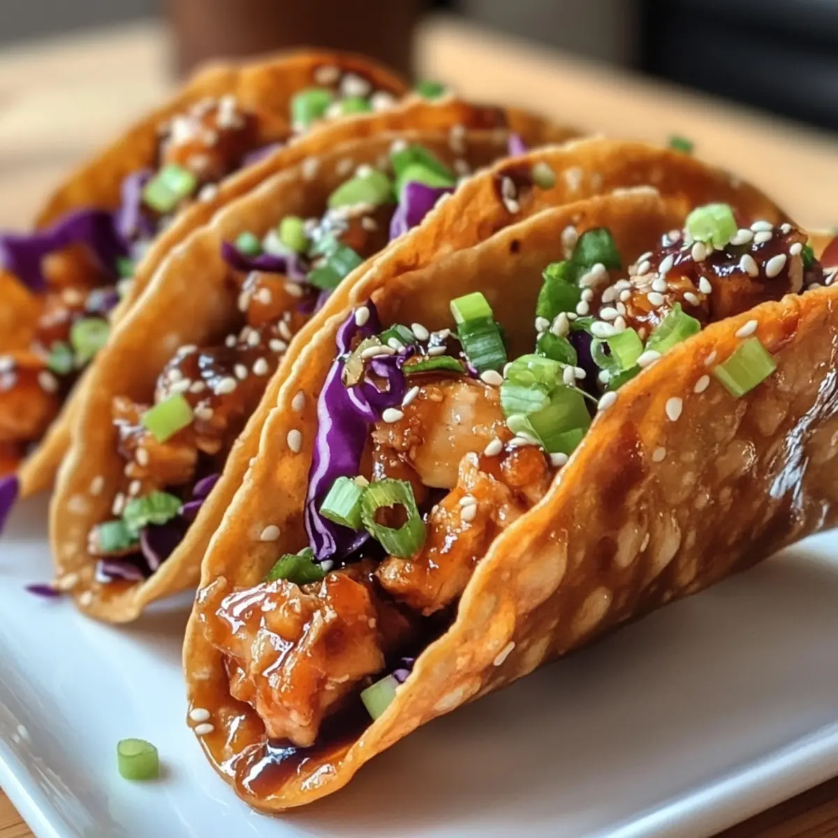 Crispy Chicken Wonton Tacos with Sweet Teriyaki Twist