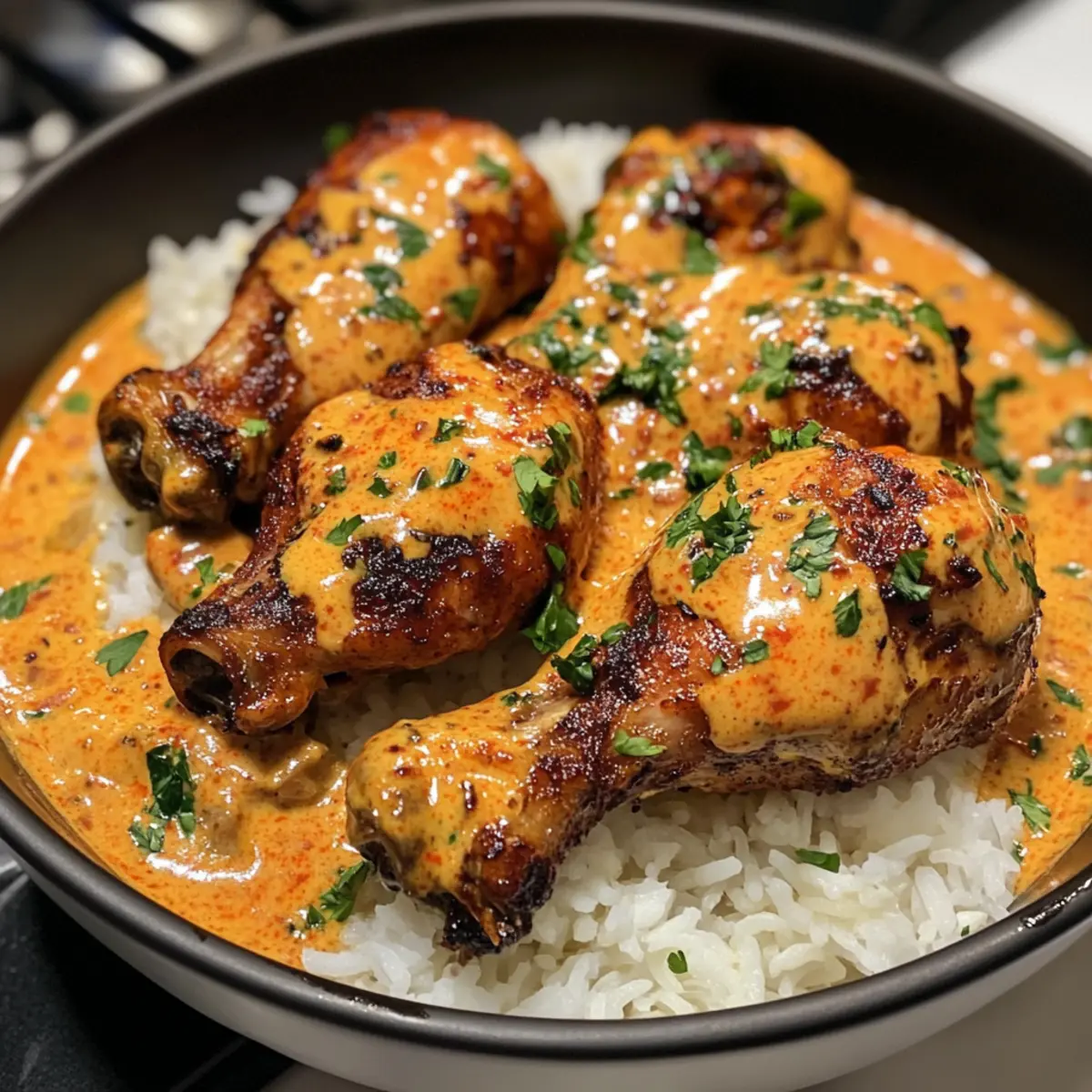 Creamy Paprika Chicken Drumsticks with Steamed Rice Delight