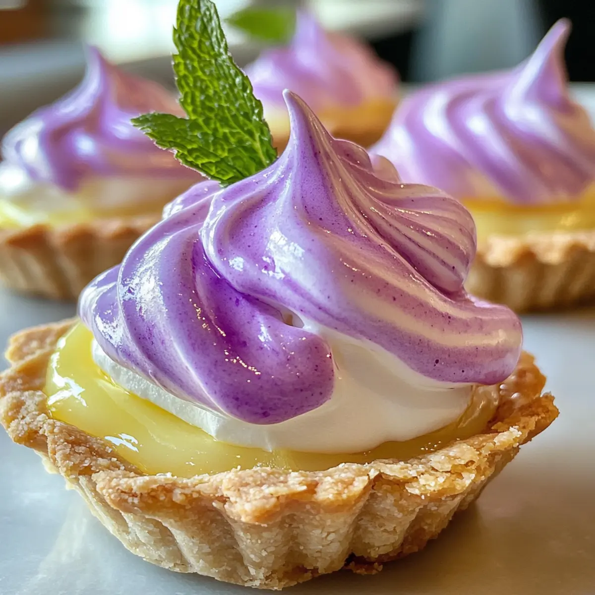 Delightful Mini Lemon Tart with Lilac Meringue Bliss