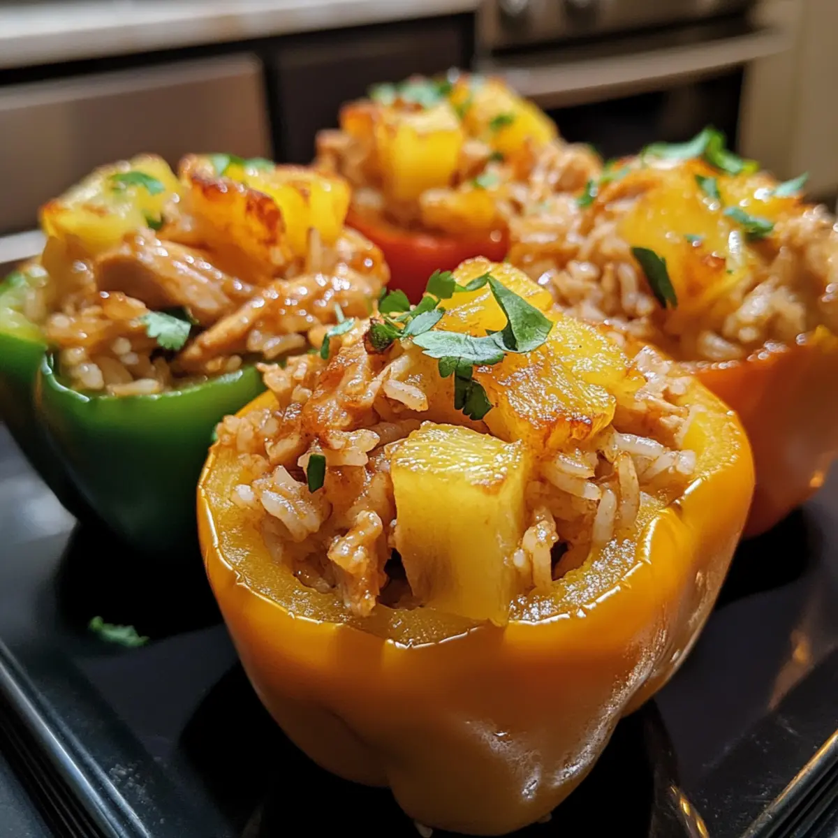Teriyaki Pineapple Chicken and Rice Stuffed Peppers Delight